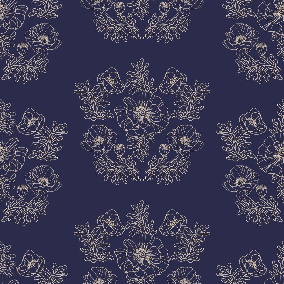 wijnoogst elegant naadloos patroon van goud bevallig papaver bloemen in kunst nouveau stijl. botanisch illustratie voor behang, kleding stof afdrukken, verpakking vector