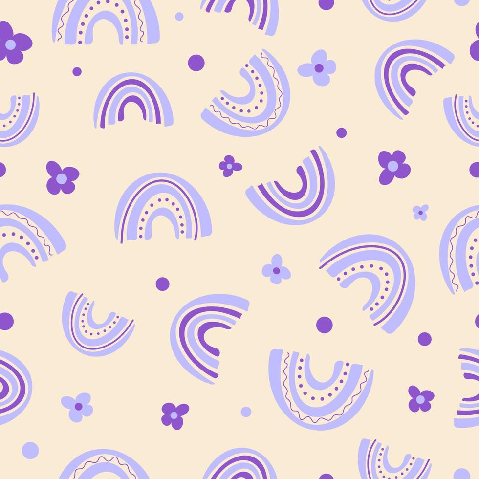 helder naadloos zomer regenboog bloem patroon. delicaat Purper lavendel beige pastel kleuren. vector illustratie in tekenfilm stijl. voor het drukken Aan kleding stof, geschenk wrap. nationaal vind een regenboog dag