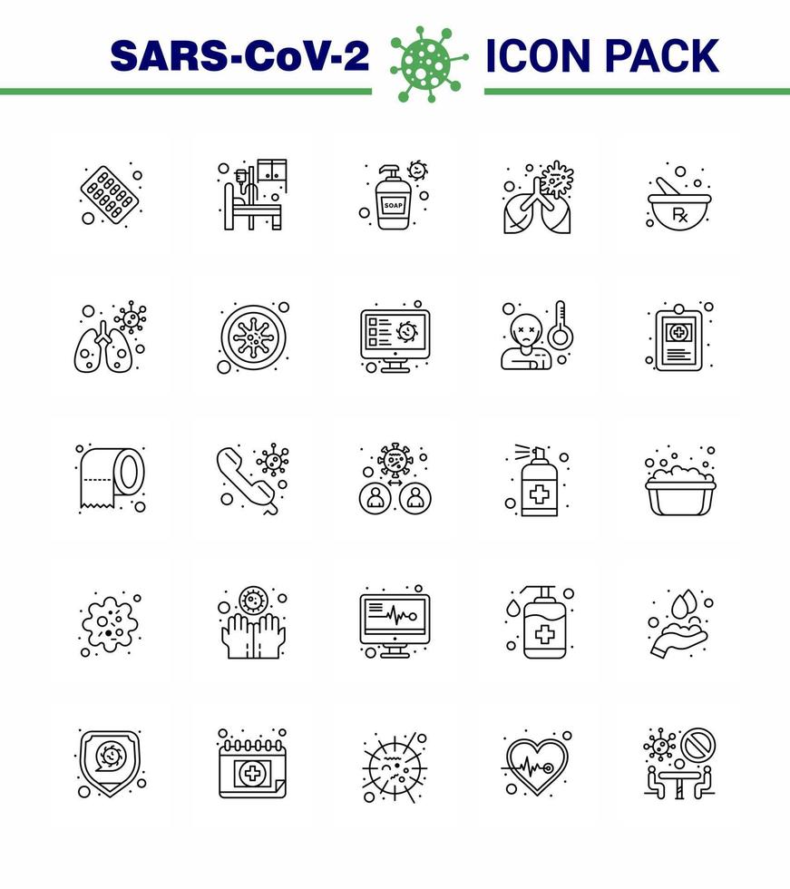 roman coronavirus 2019-nCoV 25 lijn icoon pak kruiden longontsteking fles long bronchitis virale coronavirus 2019november ziekte vector ontwerp elementen