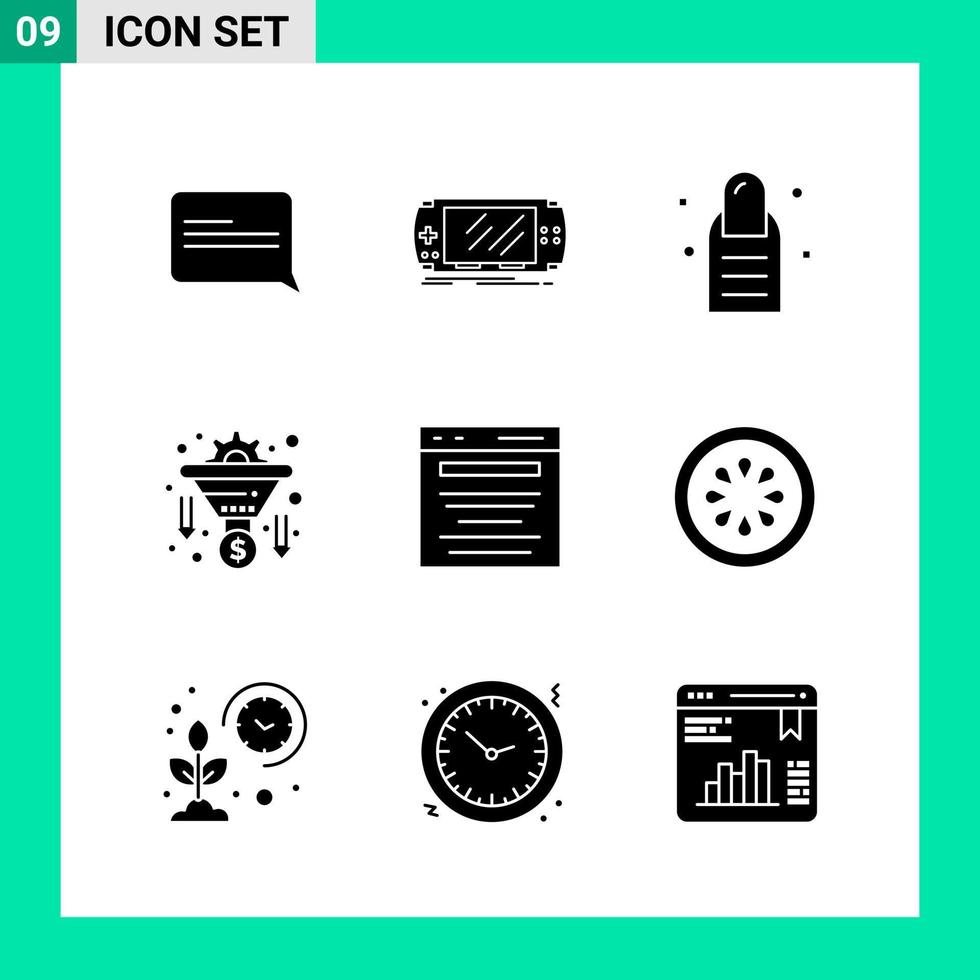 pak van 9 solide stijl icoon set. glyph symbolen voor afdrukken. creatief tekens geïsoleerd Aan wit achtergrond. 9 icoon set. vector