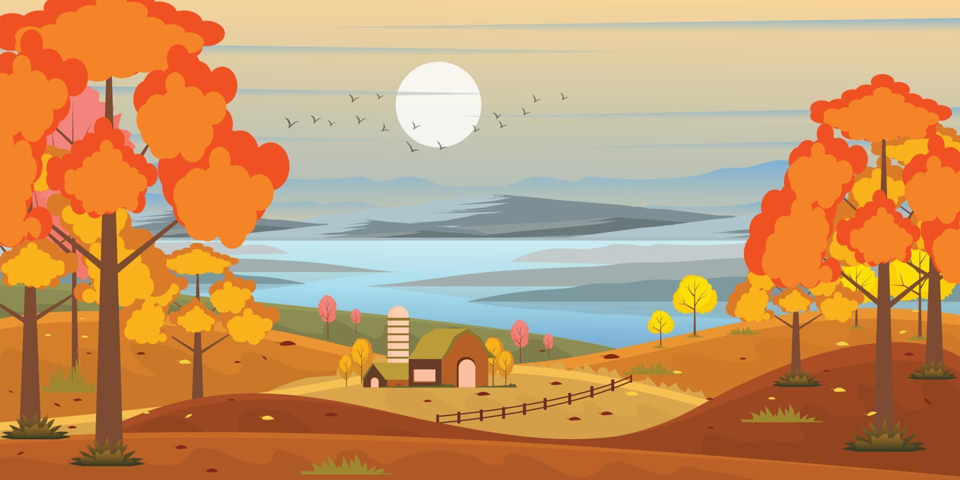 een toneel- visie in een herfst achtergrond, goed omschreven vlak illustratie vector