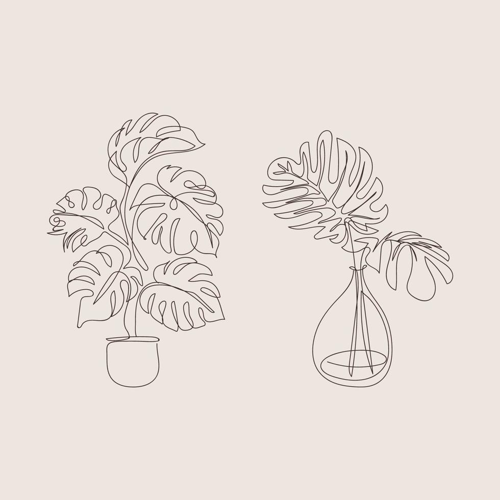 bloemen en blad lijn kunst ontwerp vector