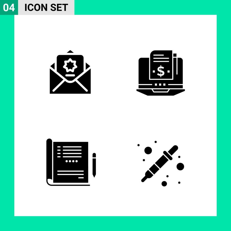 pak van 4 solide stijl icoon set. glyph symbolen voor afdrukken. creatief tekens geïsoleerd Aan wit achtergrond. 4 icoon set. vector