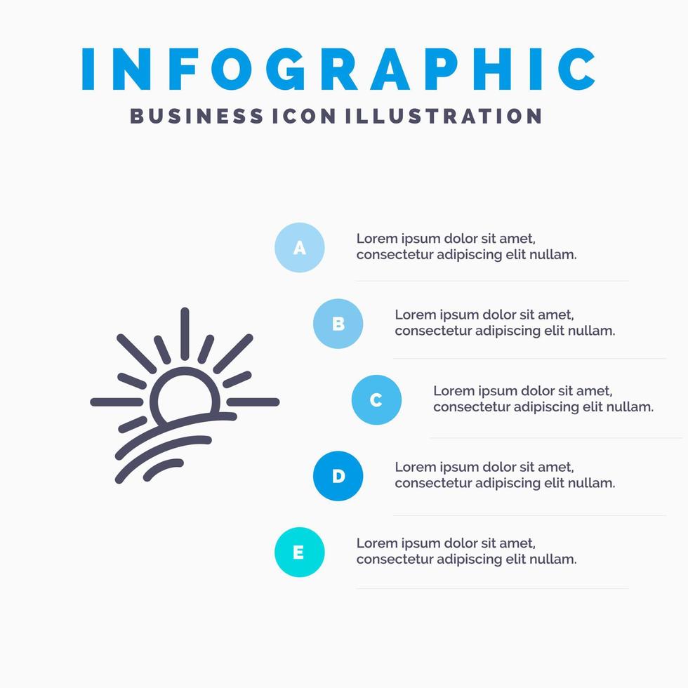 helderheid licht zon voorjaar lijn icoon met 5 stappen presentatie infographics achtergrond vector