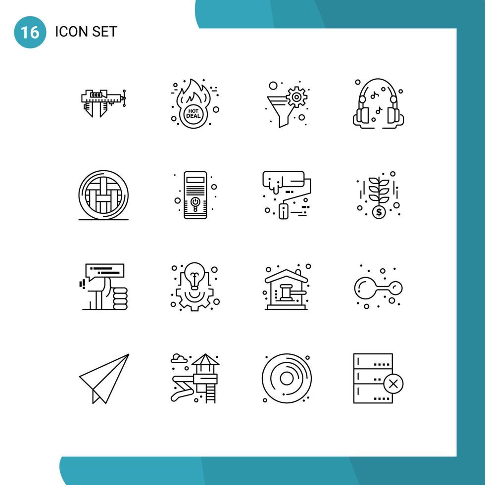 16 thematisch vector contouren en bewerkbare symbolen van voedsel geluid heet transactie muziek- uitrusting filter bewerkbare vector ontwerp elementen