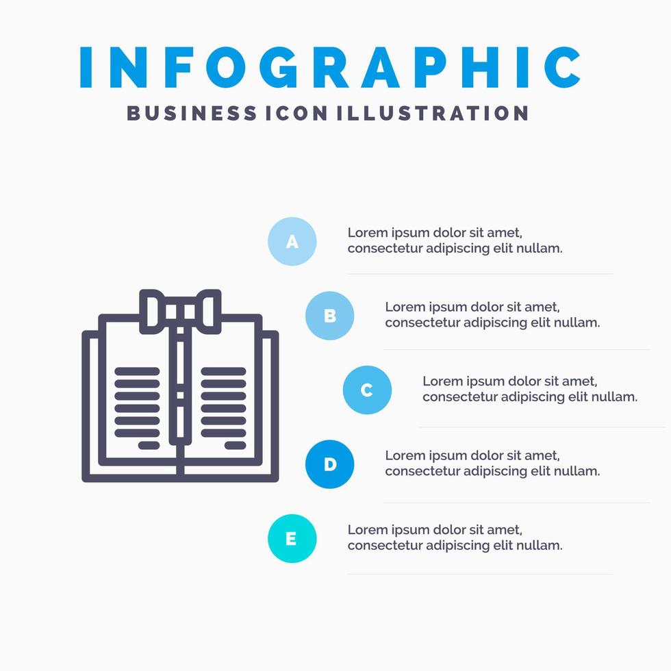 bedrijf auteursrechten digitaal wet records lijn icoon met 5 stappen presentatie infographics achtergrond vector