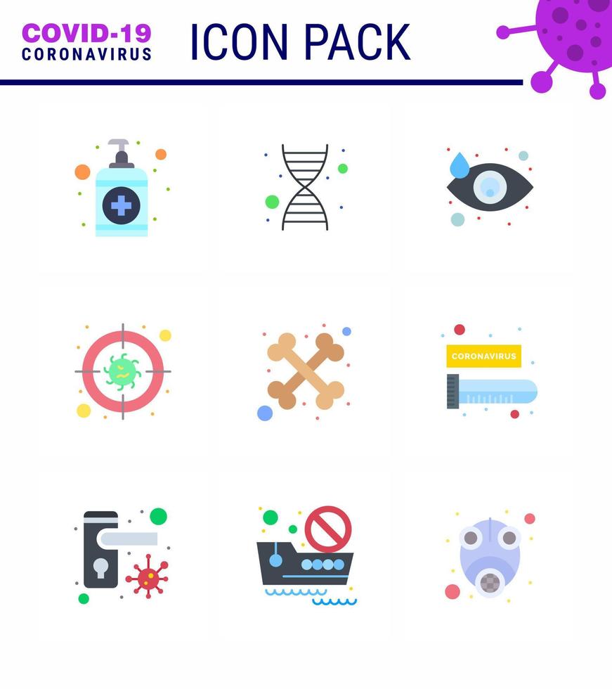 coronavirus voorzorgsmaatregel tips icoon voor gezondheidszorg richtlijnen presentatie 9 vlak kleur icoon pak zo net zo skelet botten laten vallen virus bacterie virale coronavirus 2019november ziekte vector ontwerp elementen