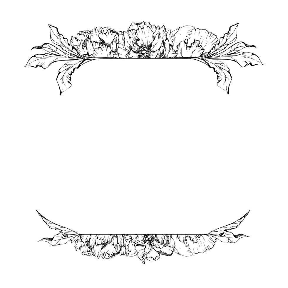 hand- getrokken vector plein kader krans arrangement met pioen bloemen, bloemknoppen en bladeren. geïsoleerd Aan wit achtergrond. ontwerp voor uitnodigingen, bruiloft of groet kaarten, behang, afdrukken, textiel