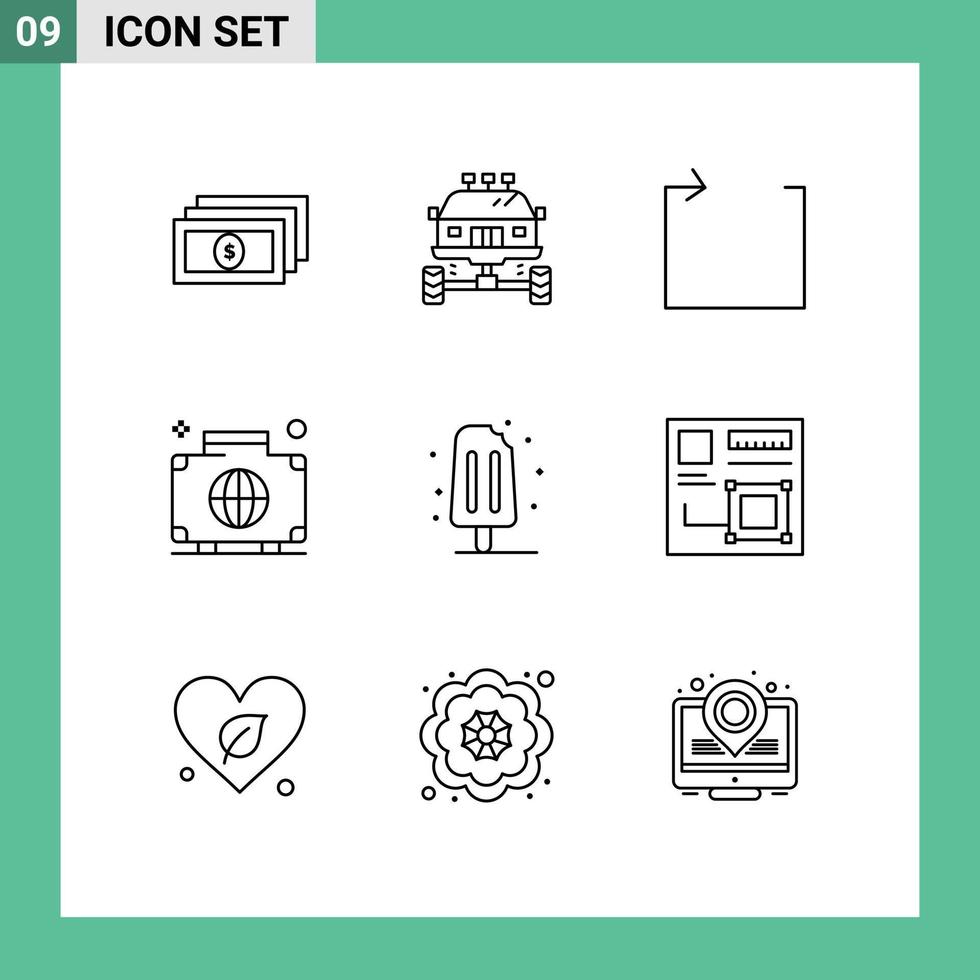 9 creatief pictogrammen modern tekens en symbolen van ijs room bagage pijl Internationale bagage bewerkbare vector ontwerp elementen