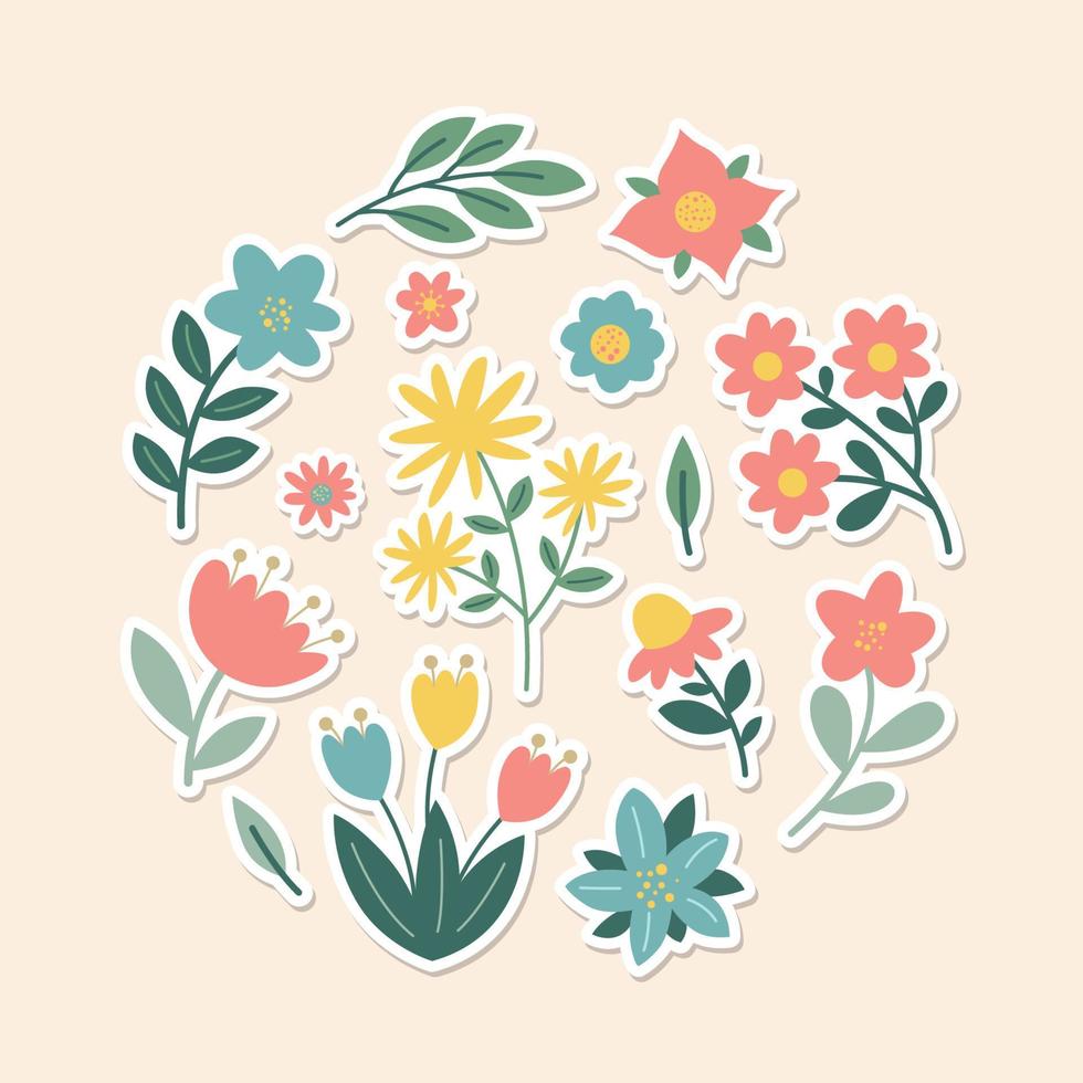 hand- getrokken voorjaar bloemen sticker verzameling vector