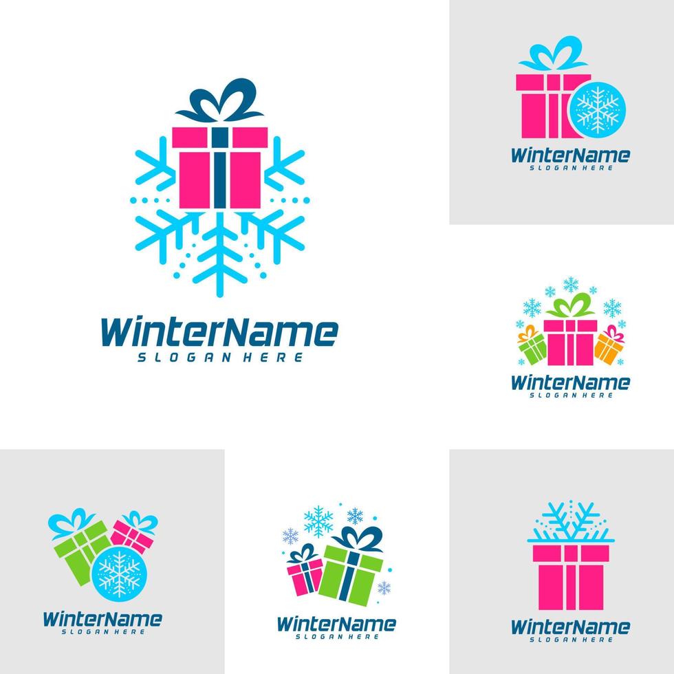 reeks van winter geschenk logo sjabloon, geschenk winter logo ontwerp vector