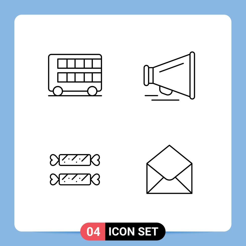 4 thematisch vector gevulde lijn vlak kleuren en bewerkbare symbolen van bus snoep Londen lofzang vakantie bewerkbare vector ontwerp elementen