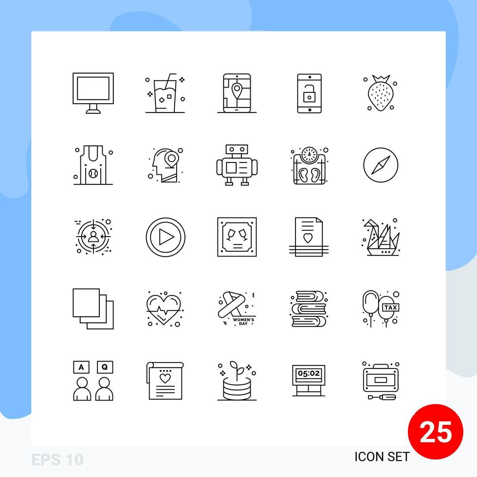 voorraad vector icoon pak van 25 lijn tekens en symbolen voor voedsel ontgrendelen app mobiel toepassing toepassing bewerkbare vector ontwerp elementen
