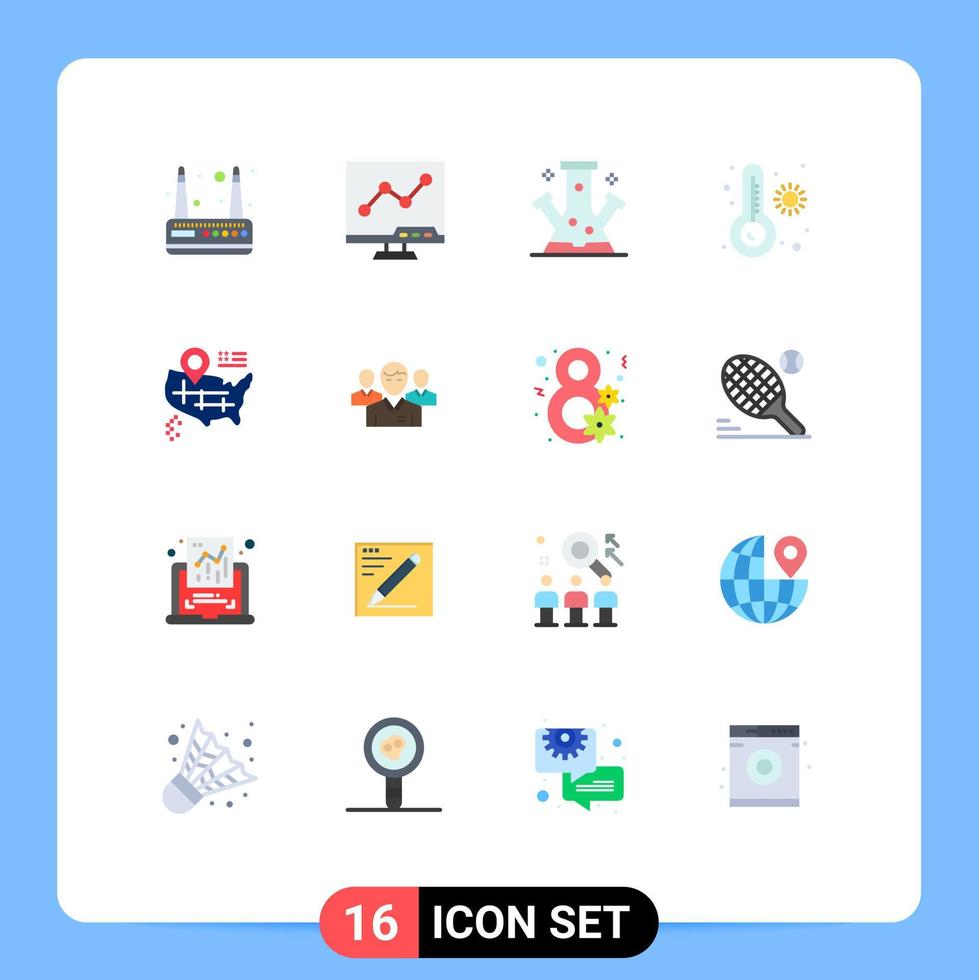 reeks van 16 modern ui pictogrammen symbolen tekens voor Amerikaans plaats kennis thermometer meter bewerkbare pak van creatief vector ontwerp elementen