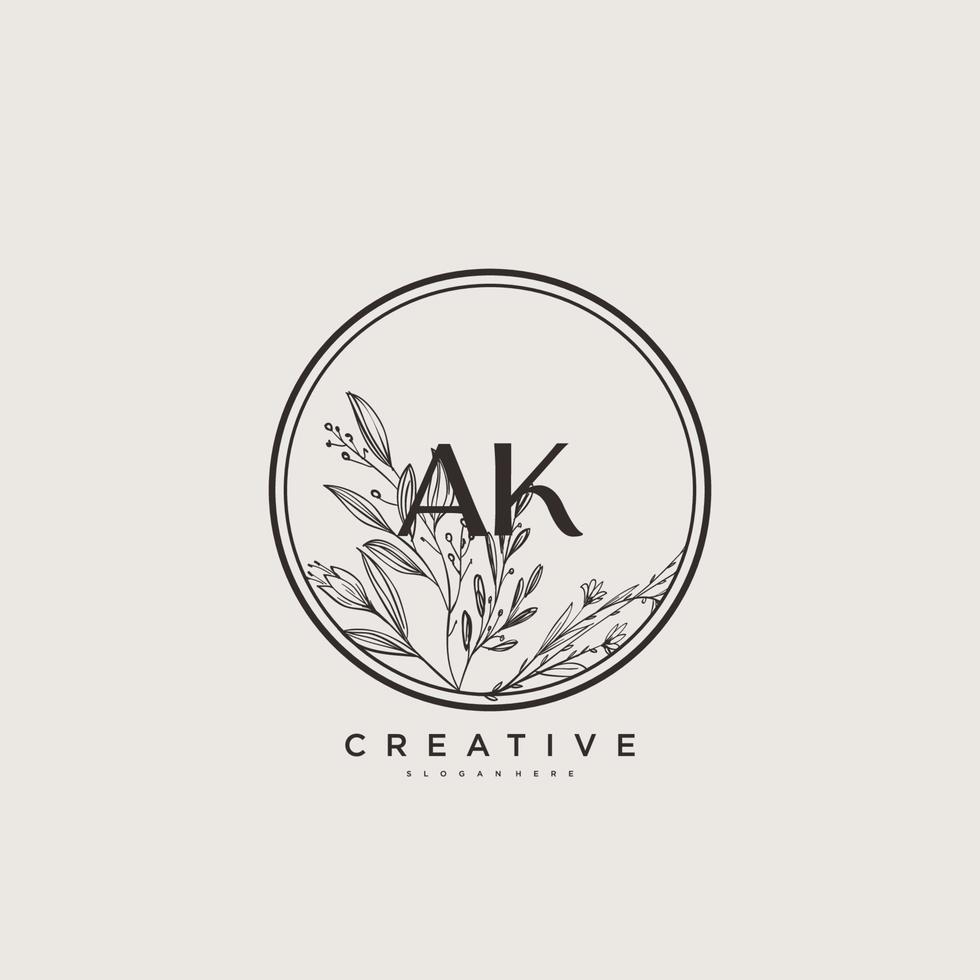 ak schoonheid vector eerste logo kunst, handschrift logo van eerste handtekening, bruiloft, mode, juwelen, boetiek, bloemen en botanisch met creatief sjabloon voor ieder bedrijf of bedrijf.