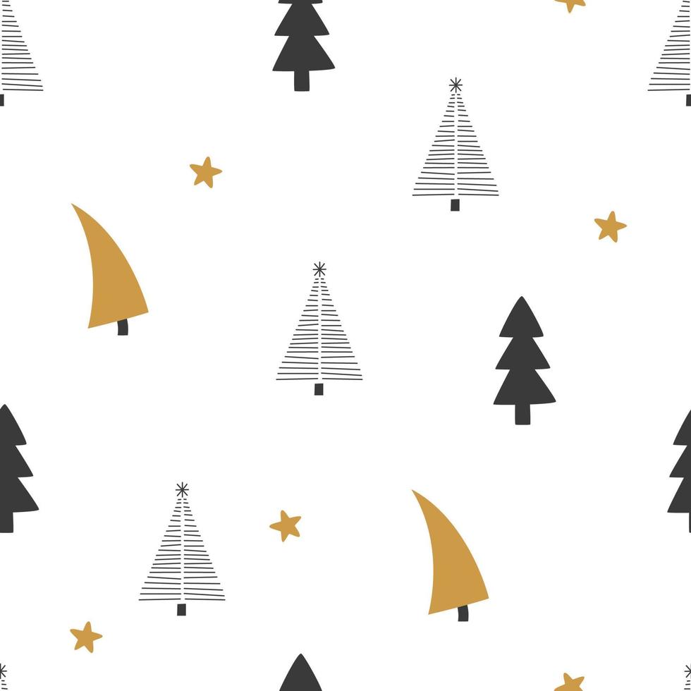naadloos patroon met Kerstmis bomen en sterren. herhalen achtergrond voor Kerstmis ontwerp, hand getekend vector illustratie in tekening stijl.
