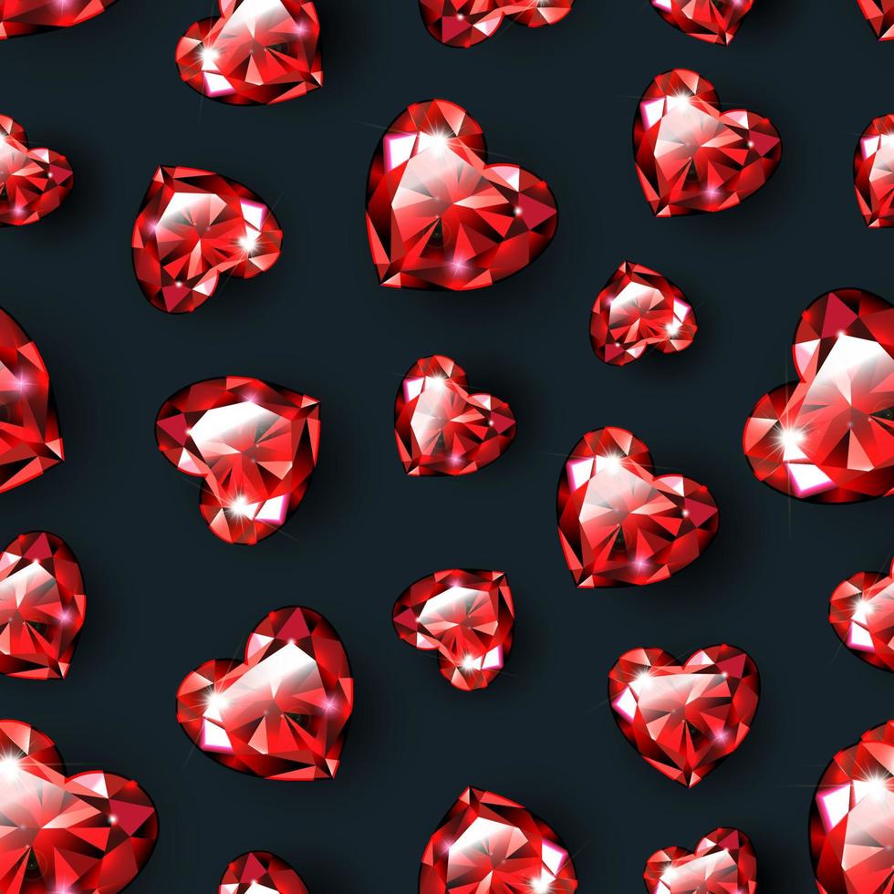 naadloos patroon met rood robijnen in de vorm van een hart. achtergrond voor Valentijn s dag, verjaardag, Dames s dag, verjaardag. donker achtergrond. voor valentijnskaarten, spandoeken, groet kaarten vector