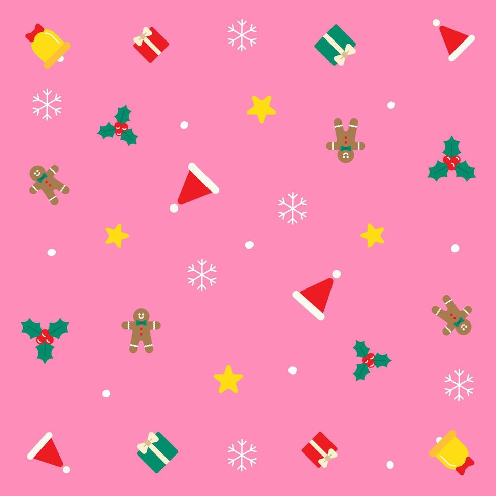 schattig vrolijk Kerstmis hulst ster Cadeau geschenk doos sneeuwvlok peperkoek Mens Kerstmis hoed klok confetti element ditsy Memphis abstract kleurrijk roze naadloos patroon achtergrond voor Kerstmis partij vector