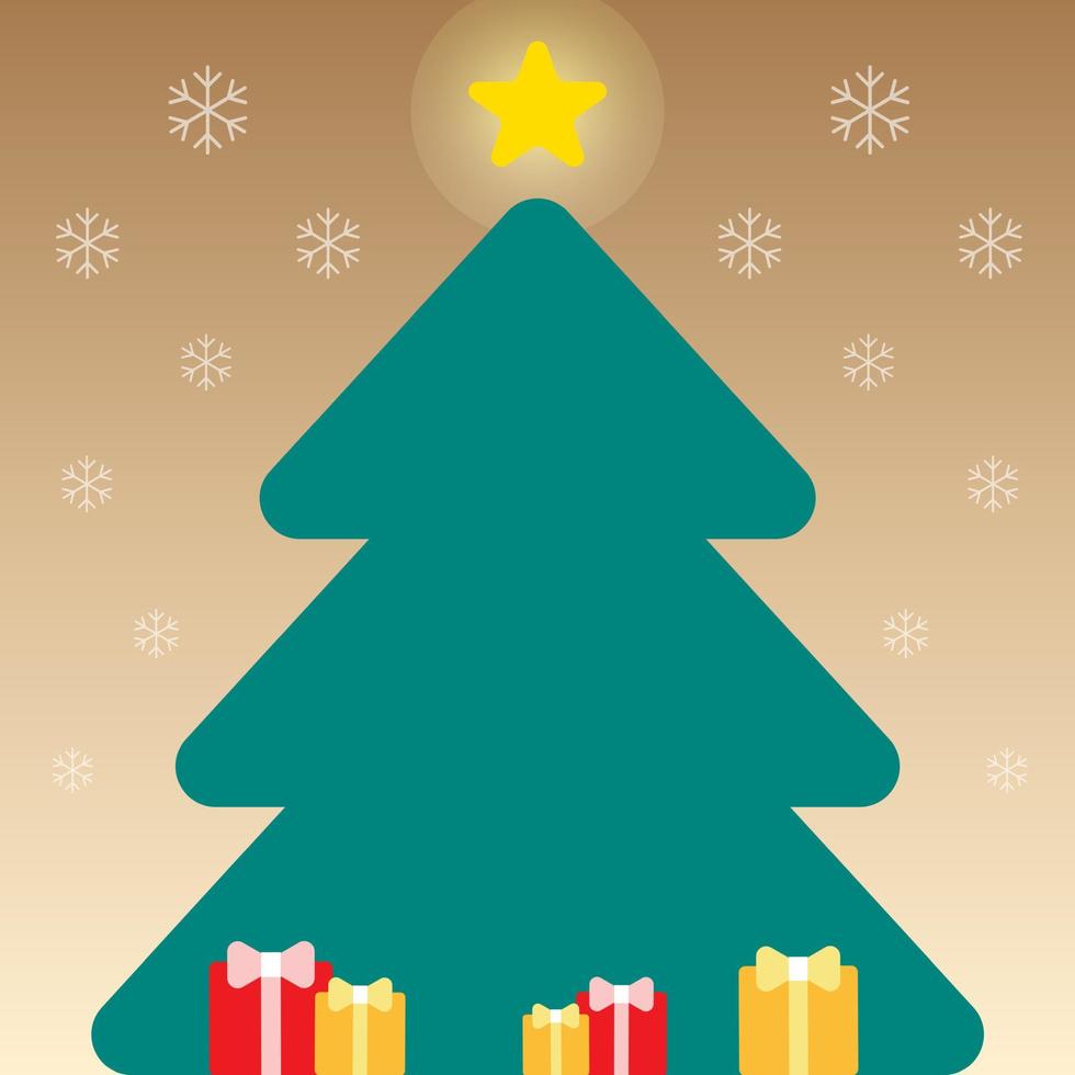 schattig vrolijk Kerstmis gelukkig nieuw jaar Kerstmis boom sneeuwvlok geschenk Cadeau ster decoratief plein post kaart poster Promotie banier helling bruin beige achtergrond kopiëren ruimte sjabloon vector