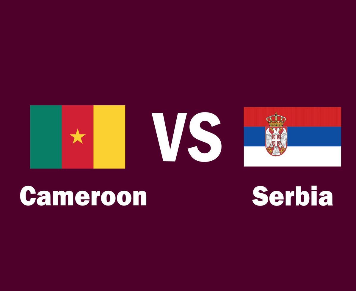Kameroen en Servië vlag embleem met namen symbool ontwerp Europa en Afrika Amerikaans voetbal laatste vector Europese en Afrikaanse landen Amerikaans voetbal teams illustratie