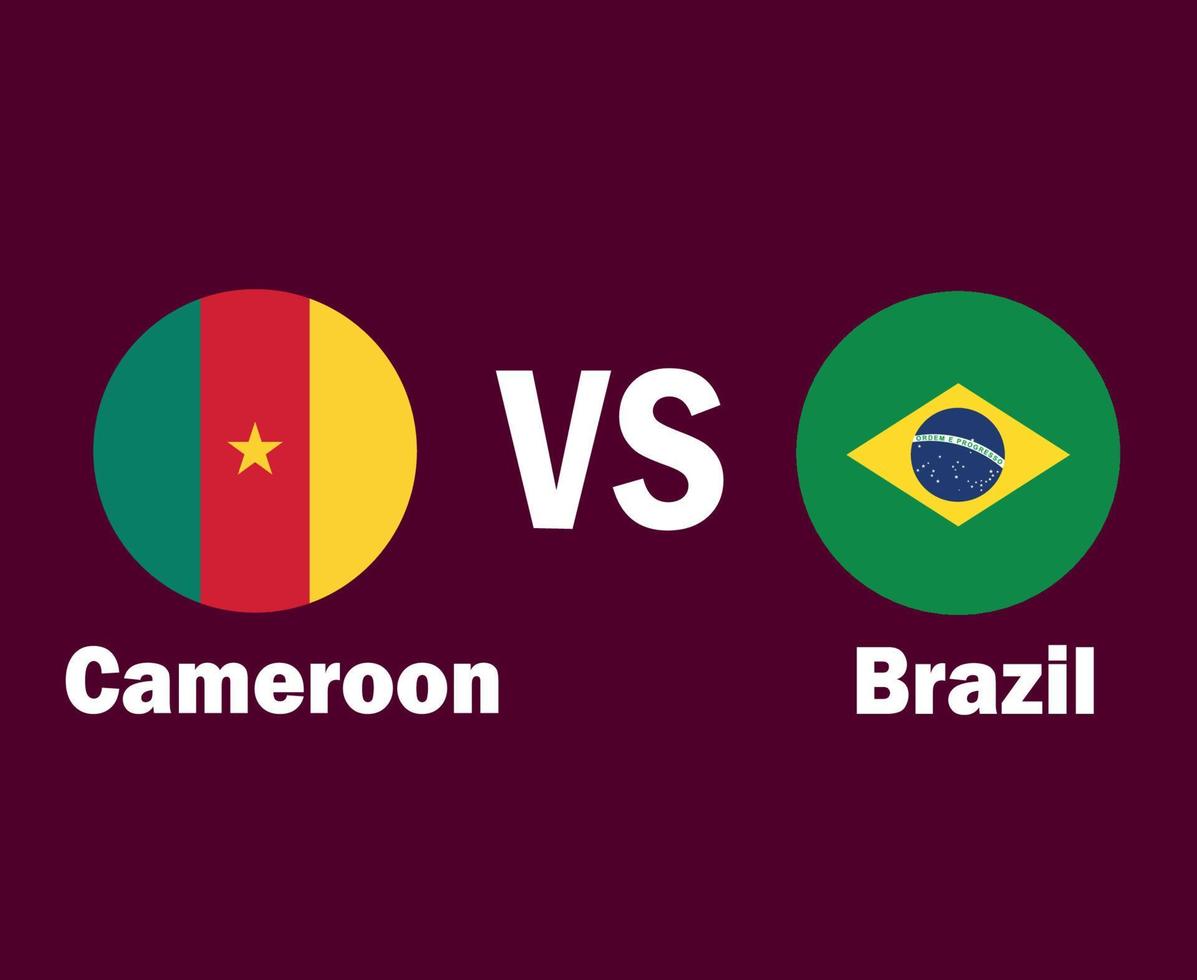 Kameroen en Brazilië vlag met namen symbool ontwerp Latijns Amerika en Afrika Amerikaans voetbal laatste vector Latijns Amerikaans en Afrikaanse landen Amerikaans voetbal teams illustratie