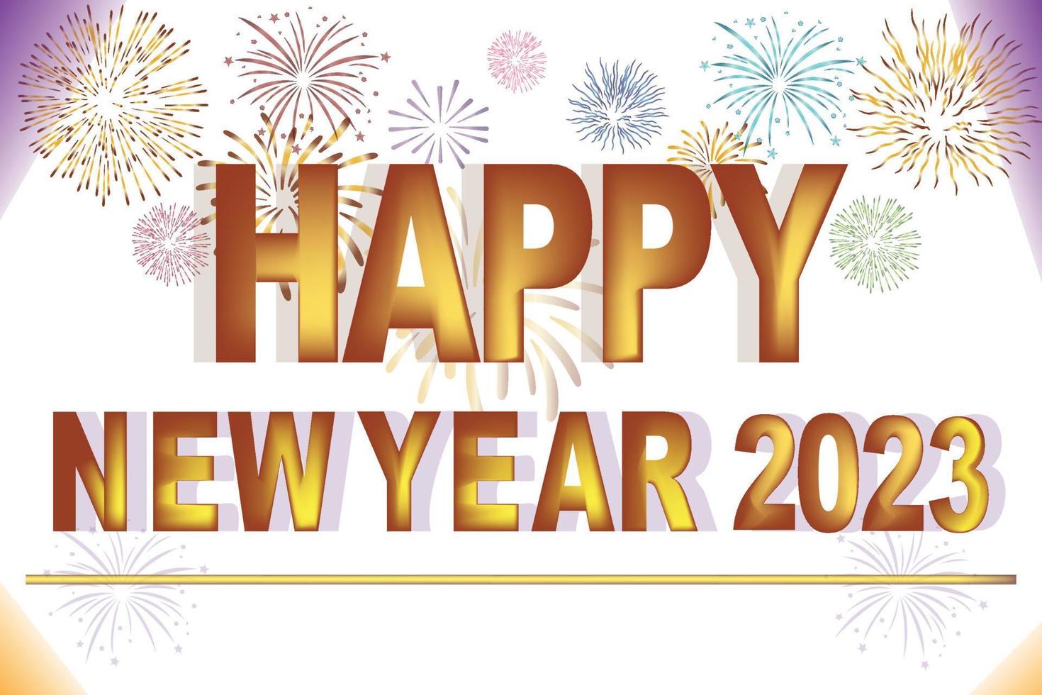gelukkig nieuw jaar 2023 nieuw jaar schijnend wit achtergrond met kleurrijk vuurwerk vector
