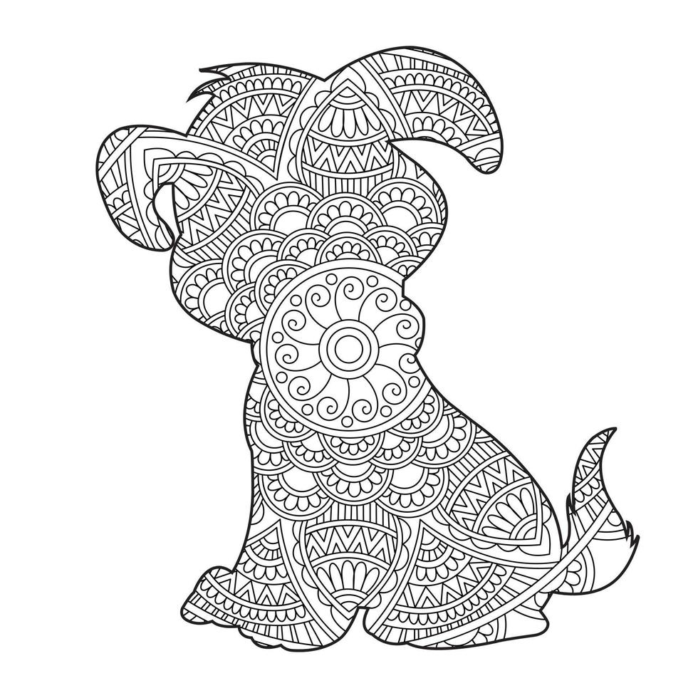 hond mandala kleur bladzijde voor volwassenen bloemen dier kleur boek geïsoleerd Aan wit achtergrond anti stress kleur bladzijde vector illustratie