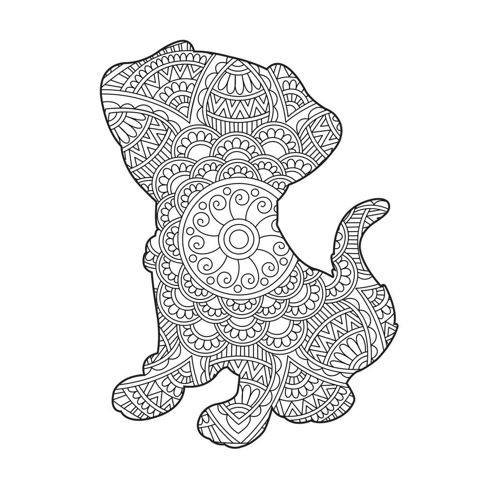 hond mandala kleur bladzijde voor volwassenen bloemen dier kleur boek geïsoleerd Aan wit achtergrond anti stress kleur bladzijde vector illustratie