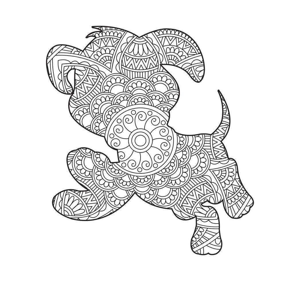 hond mandala kleur bladzijde voor volwassenen bloemen dier kleur boek geïsoleerd Aan wit achtergrond anti stress kleur bladzijde vector illustratie