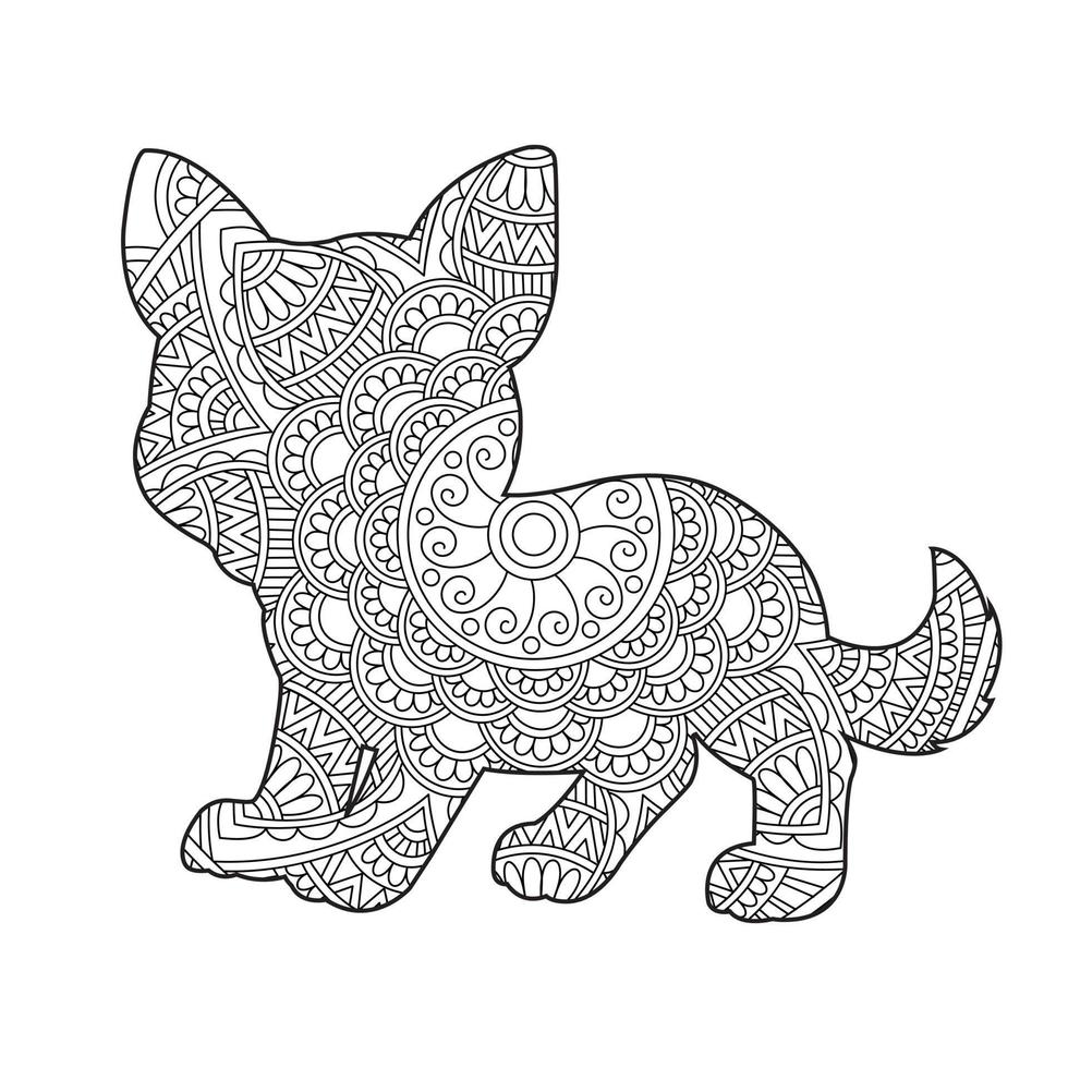 hond mandala kleur bladzijde voor volwassenen bloemen dier kleur boek geïsoleerd Aan wit achtergrond anti stress kleur bladzijde vector illustratie