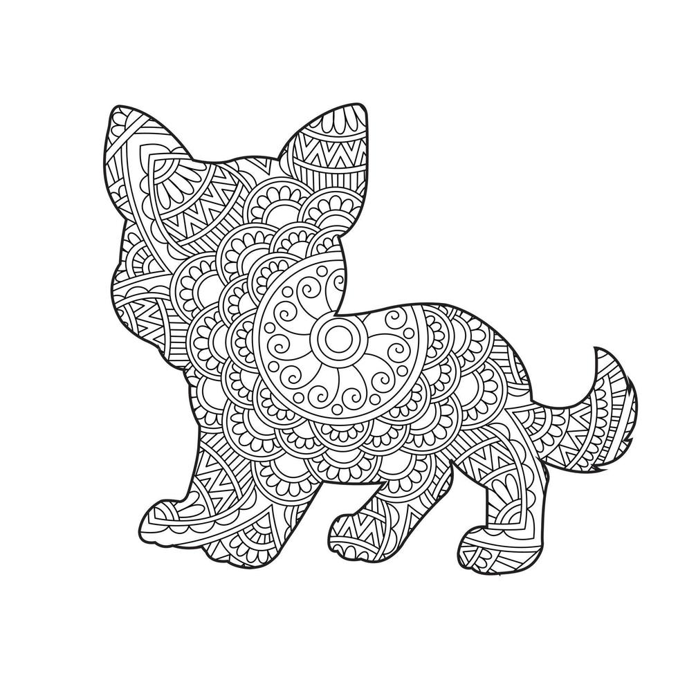 hond mandala kleur bladzijde voor volwassenen bloemen dier kleur boek geïsoleerd Aan wit achtergrond anti stress kleur bladzijde vector illustratie