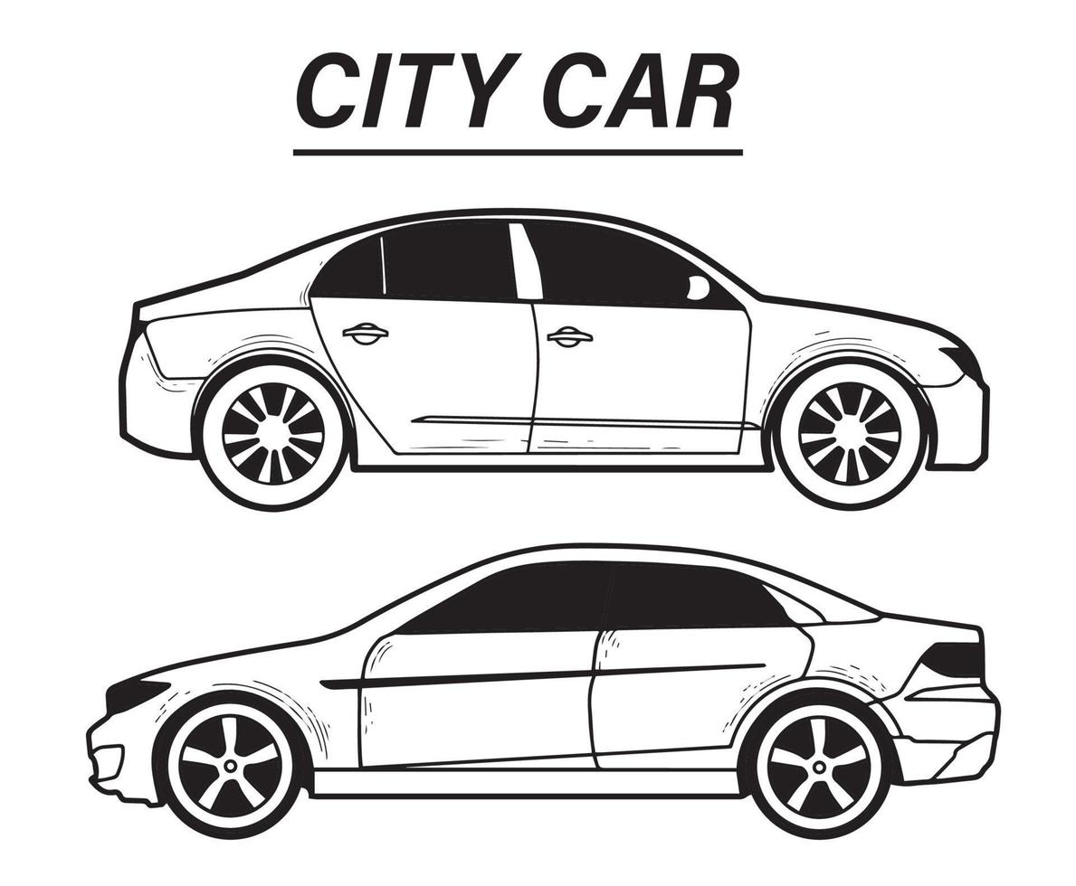 verzameling de kant van de sedan en stad auto schetsen geïsoleerd een deel 2 vector