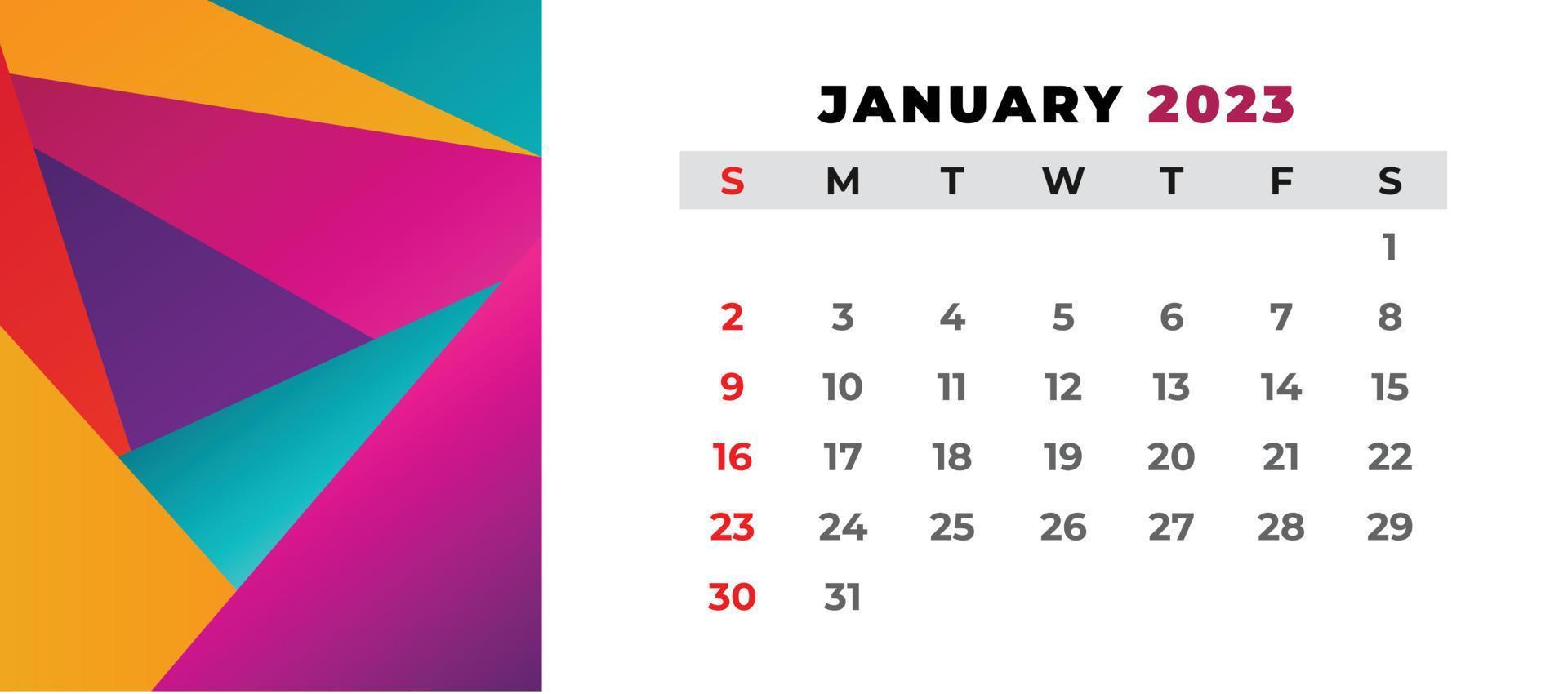 modern januari 2023 nieuw jaar kalender ontwerp sjabloon vector