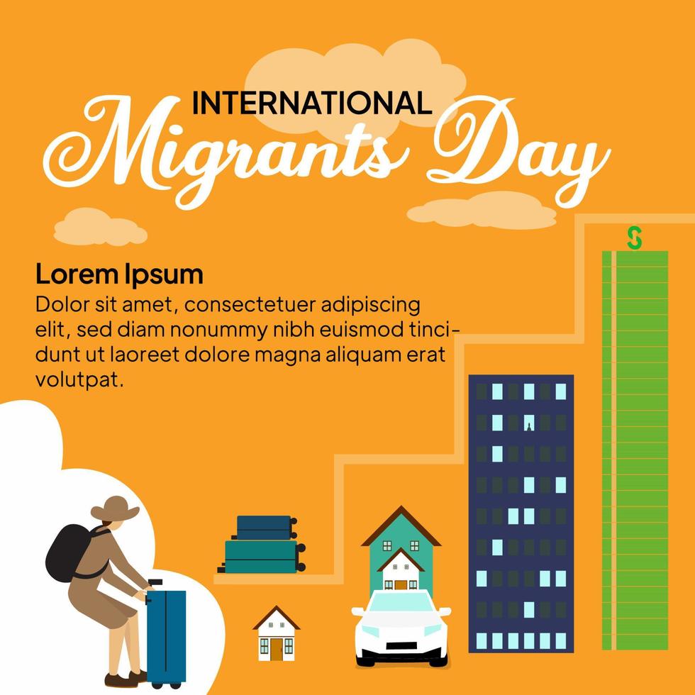 Internationale migranten dag vector illustratie, succes vervoerder achtergrond.