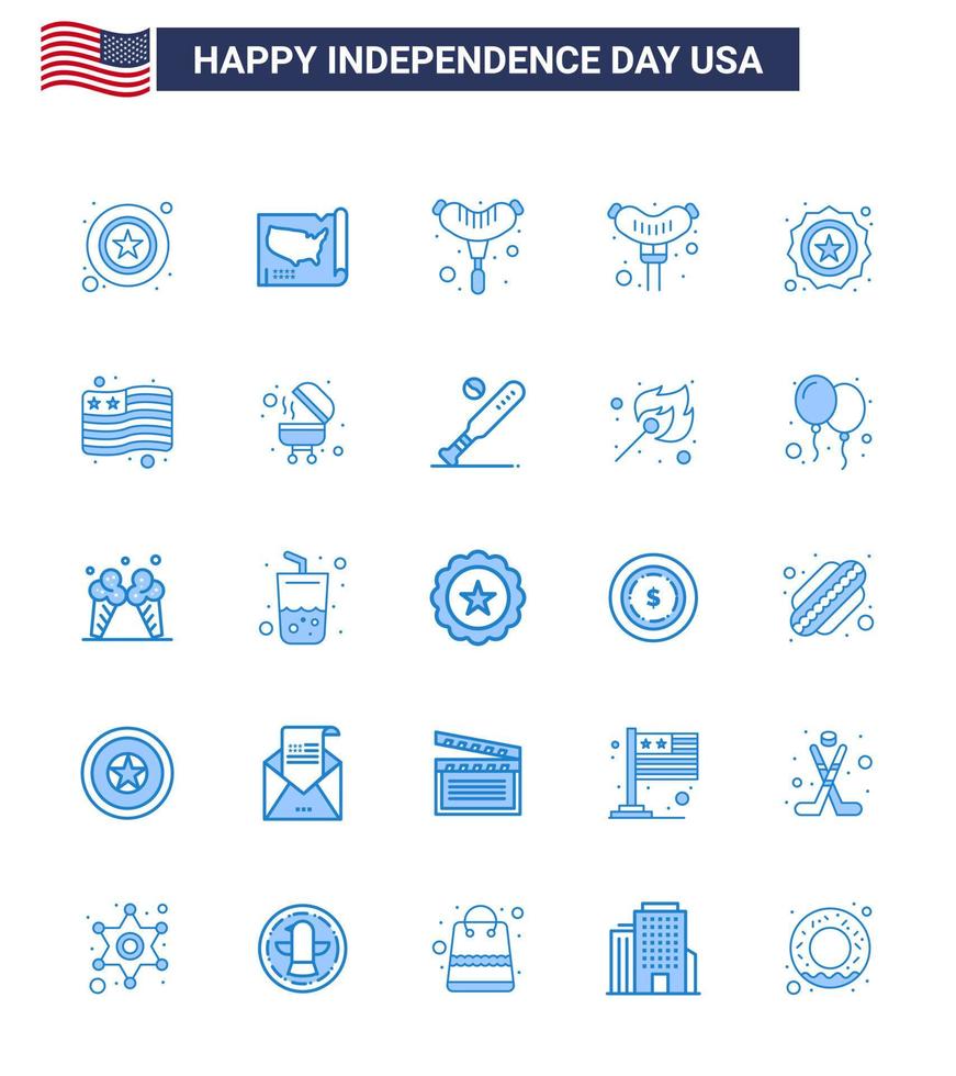 25 Verenigde Staten van Amerika blauw tekens onafhankelijkheid dag viering symbolen van Verenigde Staten van Amerika land voedsel vlag veiligheid bewerkbare Verenigde Staten van Amerika dag vector ontwerp elementen