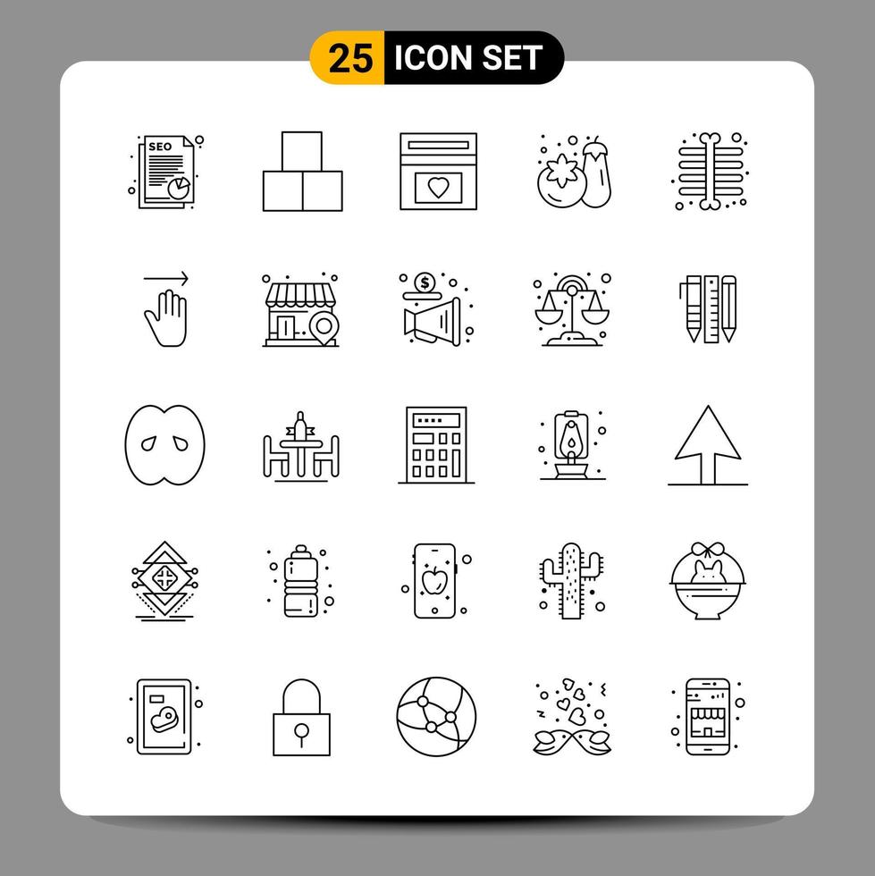 25 zwart icoon pak schets symbolen tekens voor snel reagerend ontwerpen Aan wit achtergrond. 25 pictogrammen set. vector