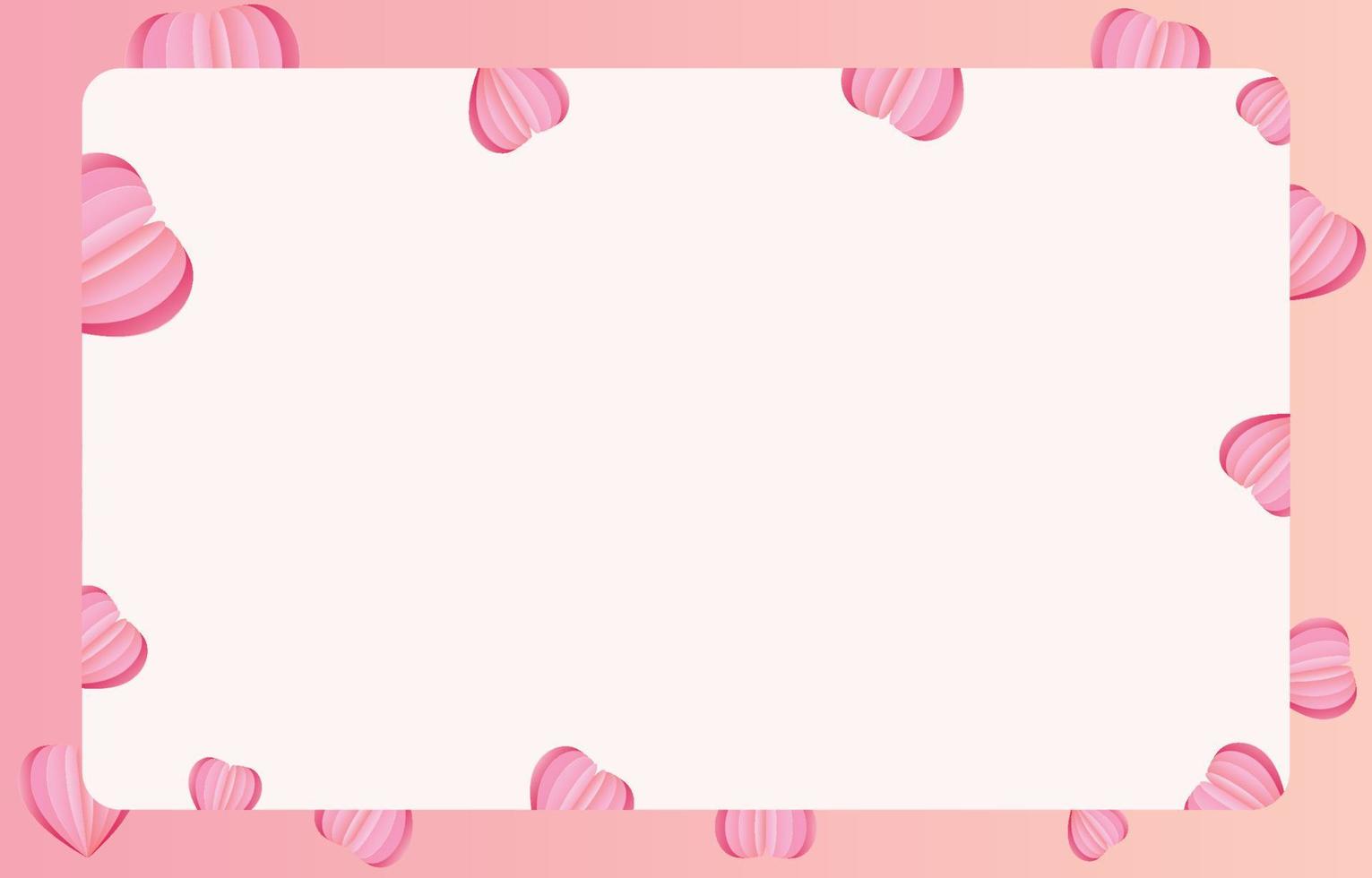 papier gesneden elementen in de vorm van een hart op rechthoekig frame heeft vrije ruimte. en roze zoete achtergrond. vectorsymbolen van liefde voor gelukkige Valentijnsdag, verjaardagswenskaartontwerp. vector