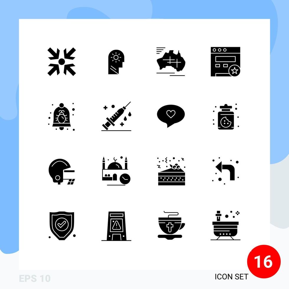 16 thematisch vector solide glyphs en bewerkbare symbolen van klok kever kaart website bladwijzer bewerkbare vector ontwerp elementen