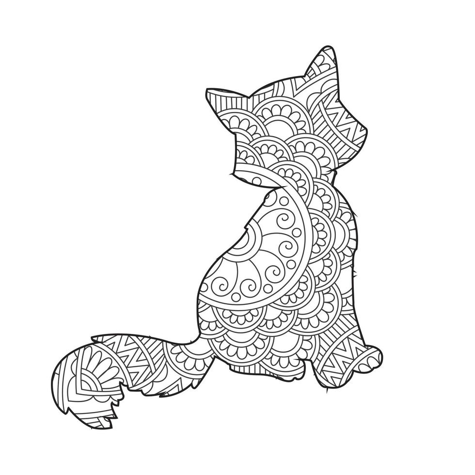 kat mandala kleur bladzijde voor volwassenen bloemen dier kleur boek geïsoleerd Aan wit achtergrond anti stress kleur bladzijde vector illustratie