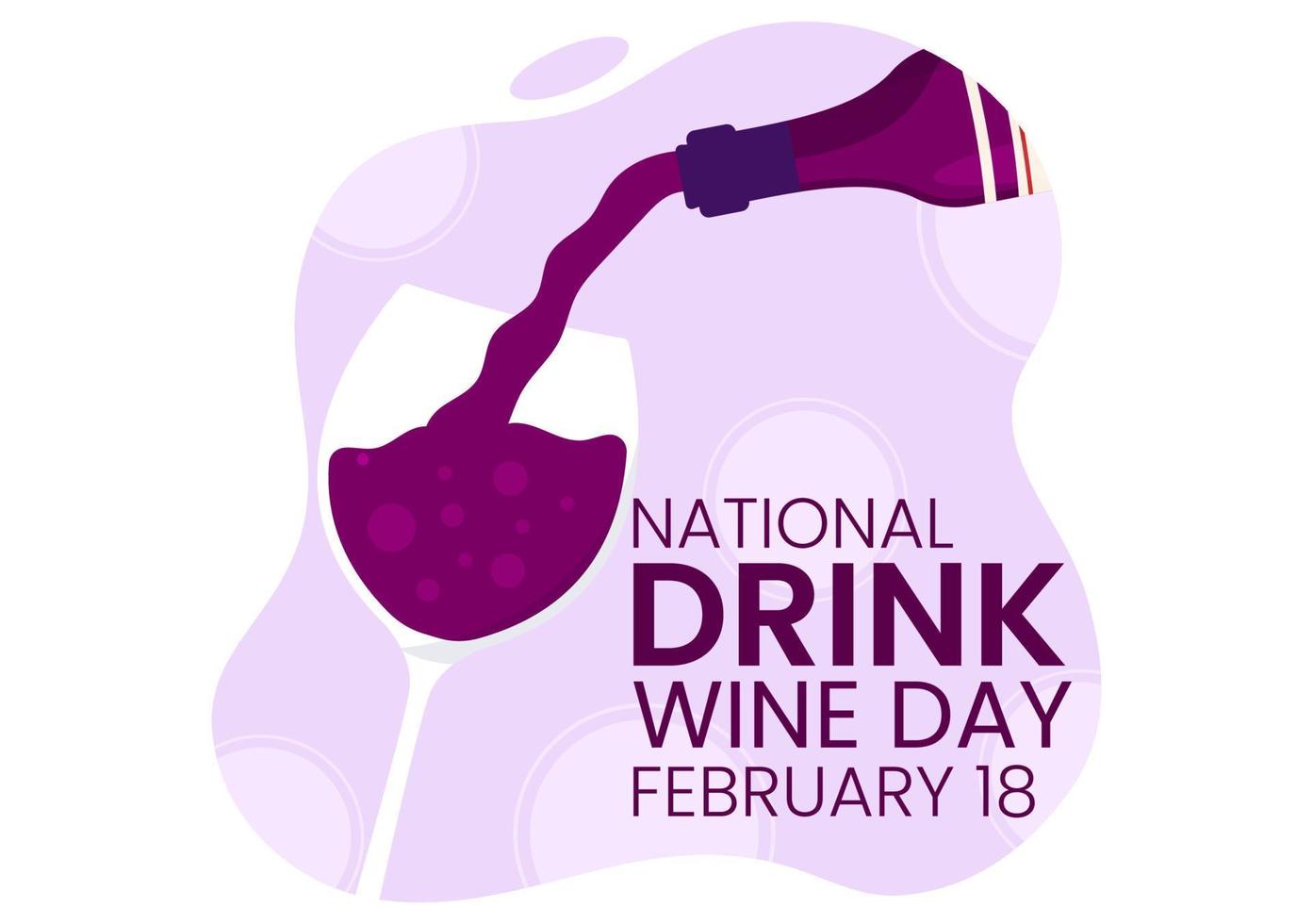 nationaal drinken wijn dag Aan februari 18 met glas van druiven en fles in vlak stijl tekenfilm hand- getrokken achtergrond Sjablonen illustratie vector