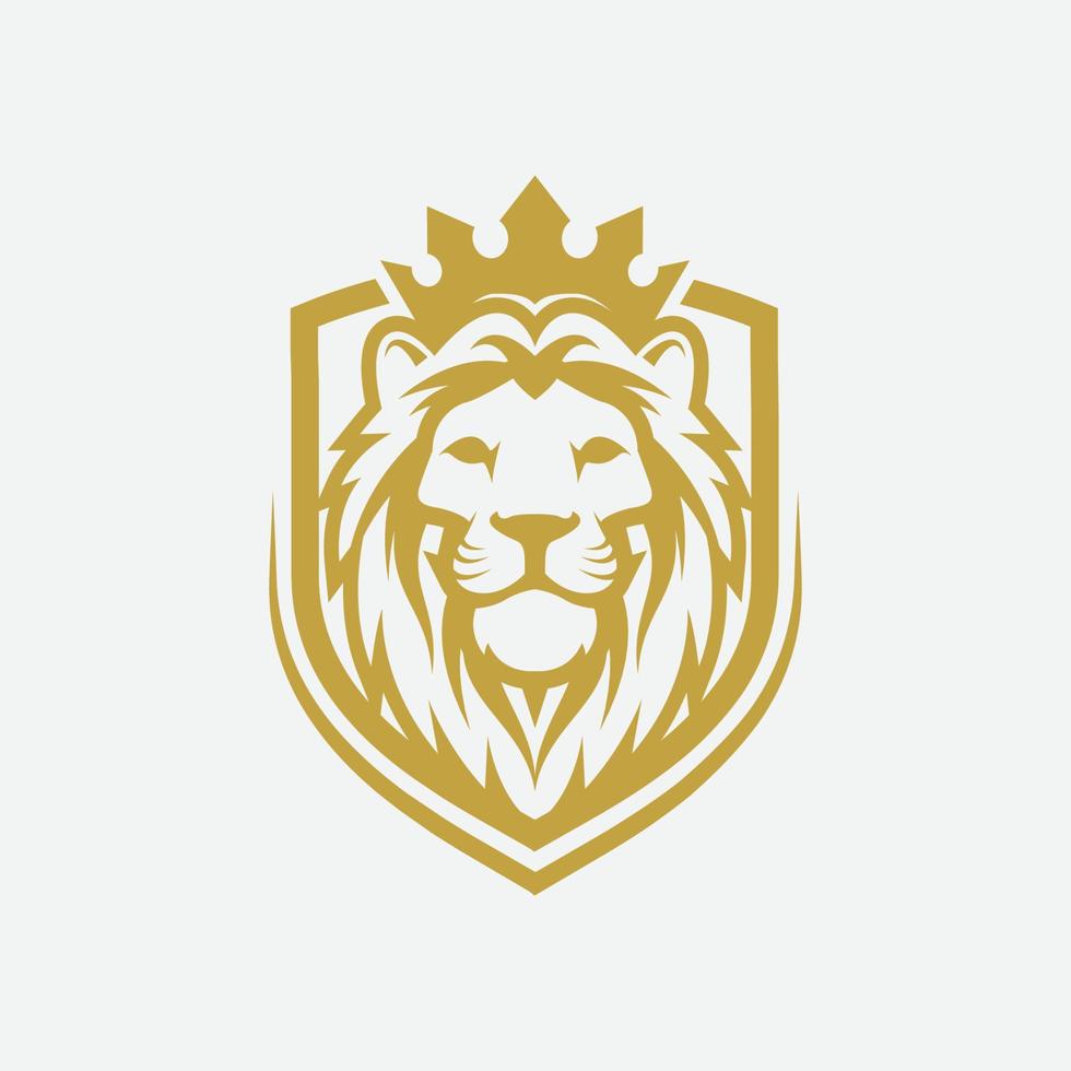 leeuw schild luxe logo icoon, elegant leeuw schild logo ontwerp illustratie, leeuw hoofd met kroon logo, leeuw schild symbool vector