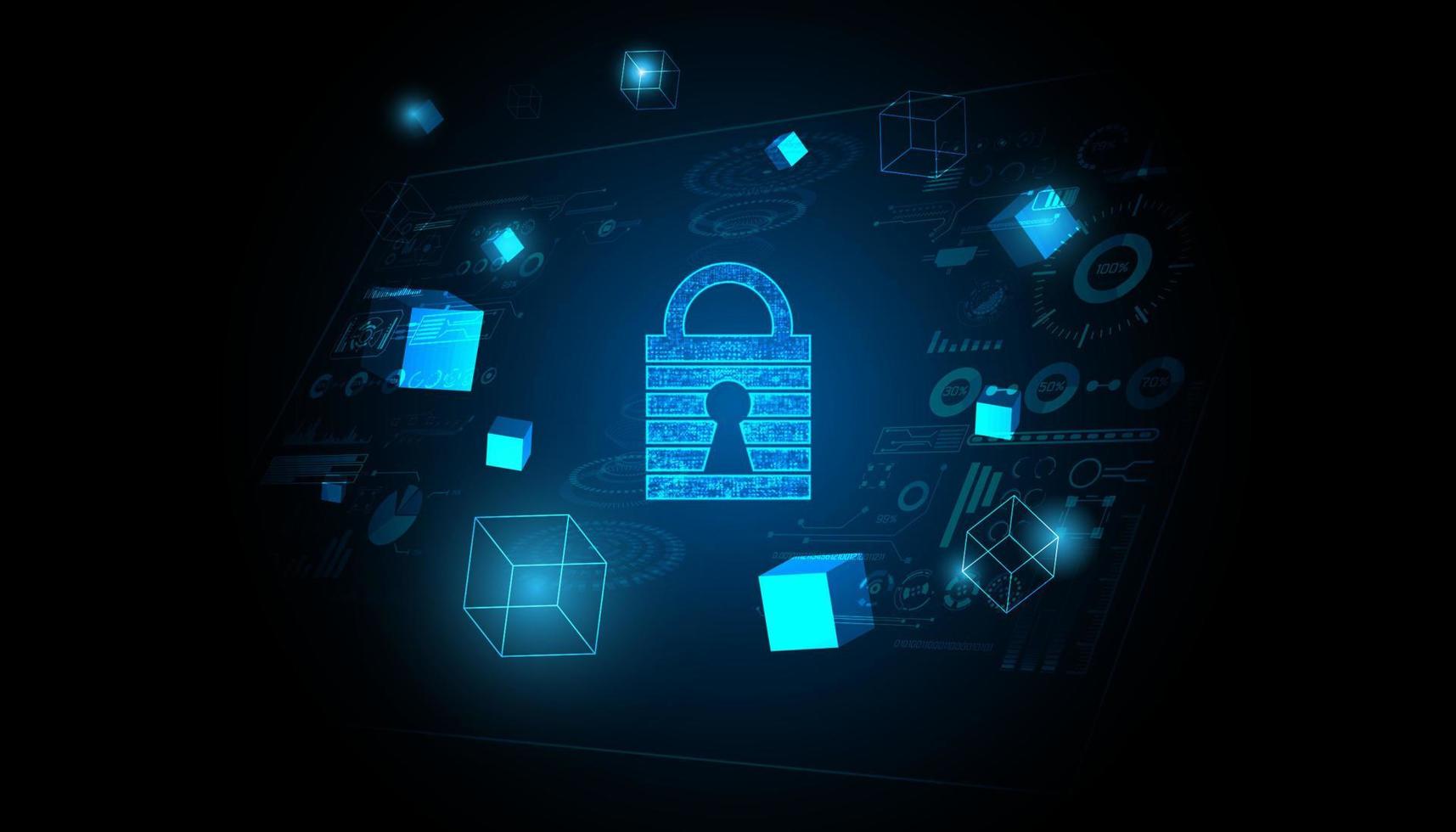 abstract hangslot cyber veiligheid blockchain hack het voorkomen door blockchain, veiligheid, Aan blauw achtergrond, futuristische vector