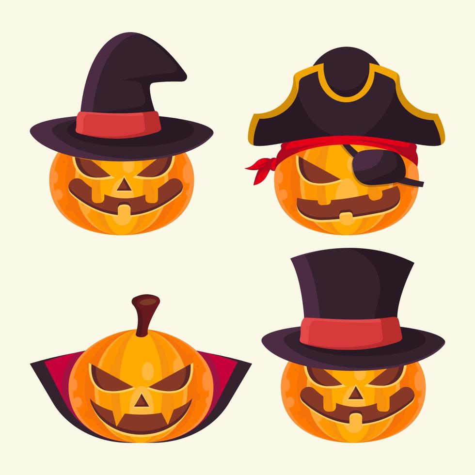 reeks pompoen gezicht. de hoofd symbool van de gelukkig halloween vakantie. oranje pompoen met glimlach voor uw ontwerp voor de vakantie halloween. vector illustratie.