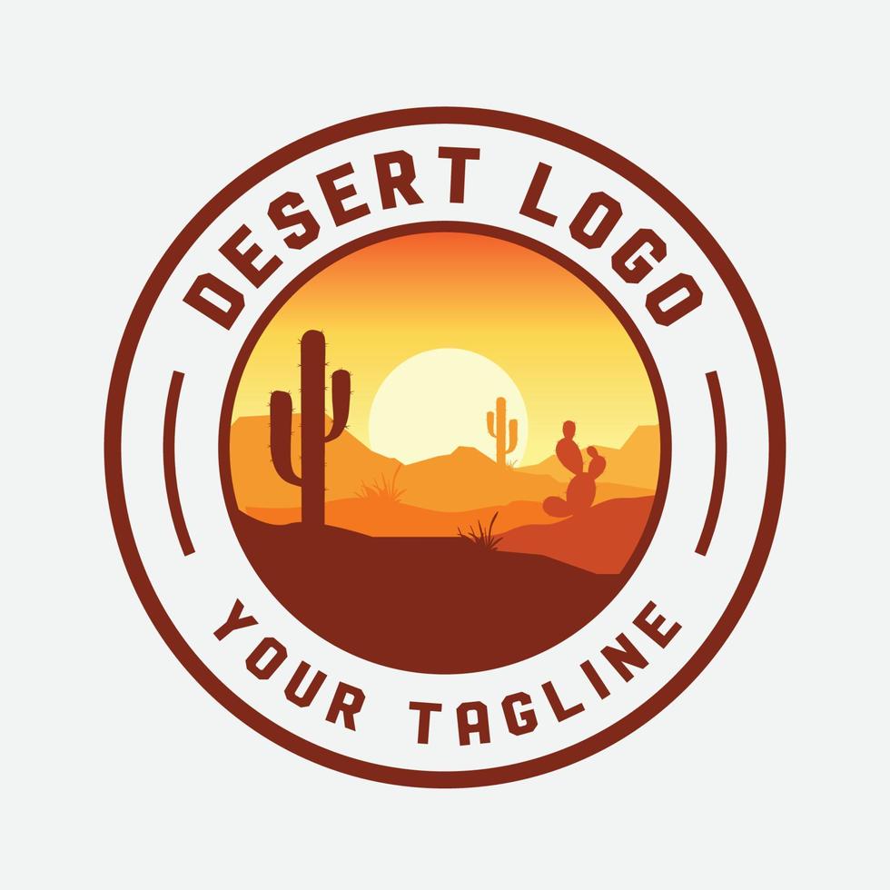 woestijn landschap logo met cactus, berg woestijn vector sjabloon, bedrijf logo, logo Product etiket