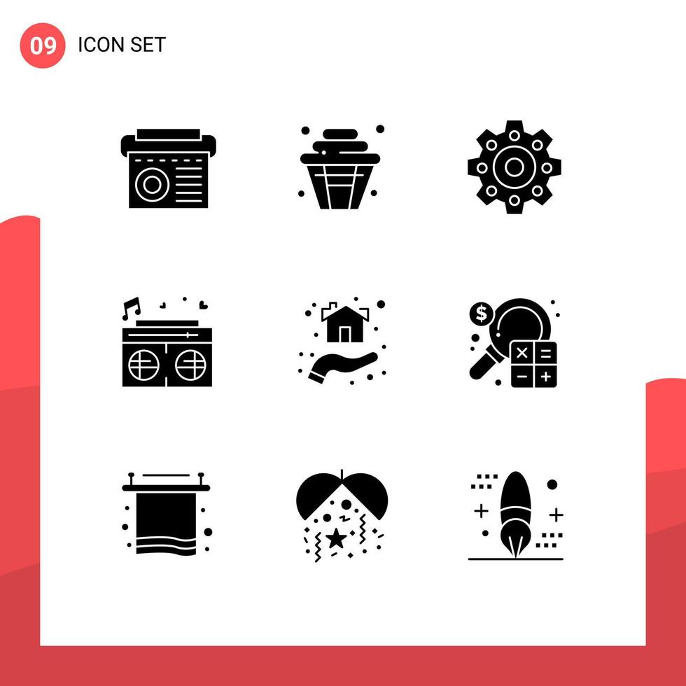 pictogram reeks van 9 gemakkelijk solide glyphs van huis hand- mechanisch geven hart bewerkbare vector ontwerp elementen