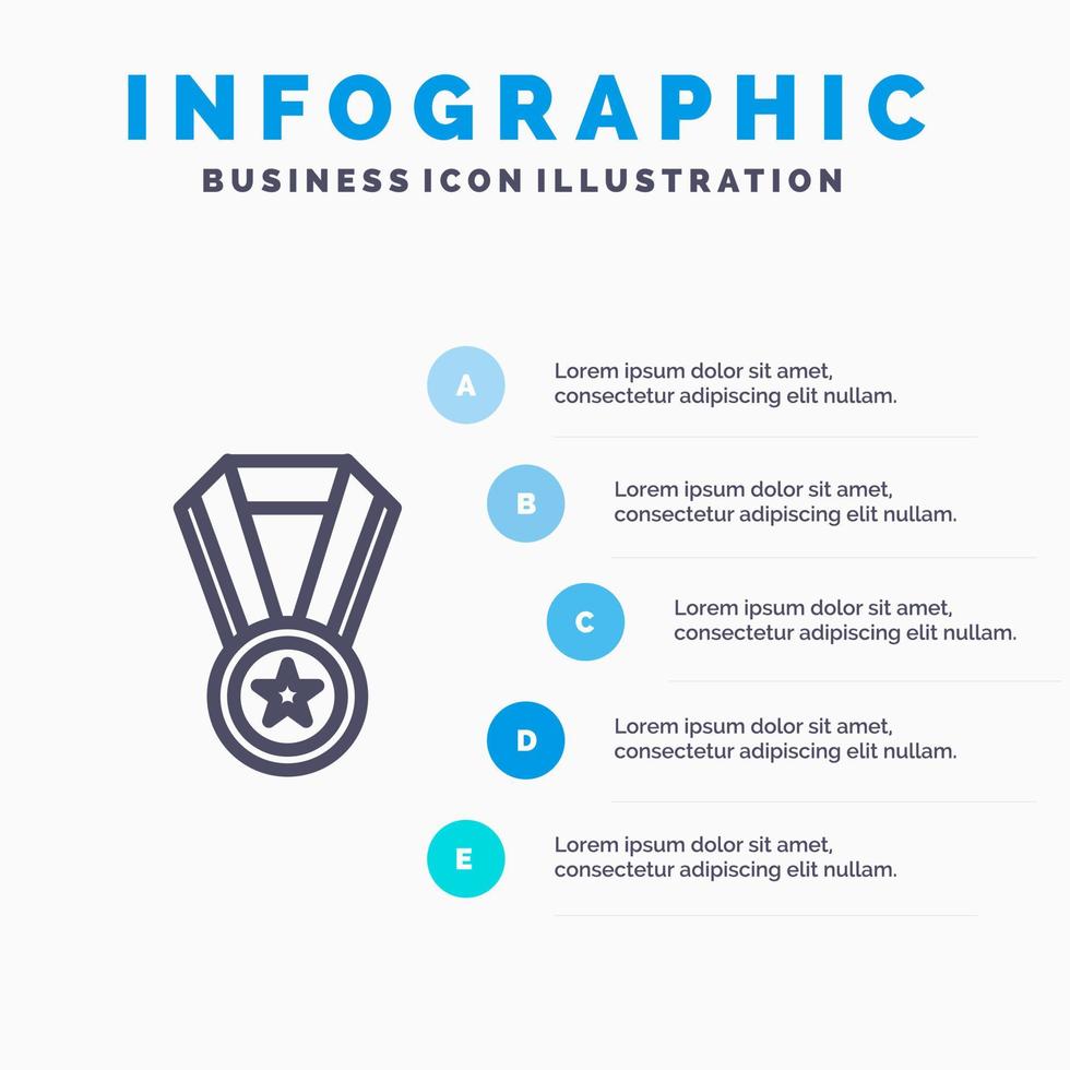 prestatie onderwijs medaille lijn icoon met 5 stappen presentatie infographics achtergrond vector