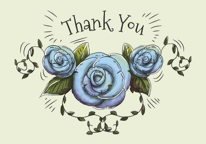 Hand getekende en aquarel illustratie van blauwe rozen en bladeren om te zeggen bedankt. vector