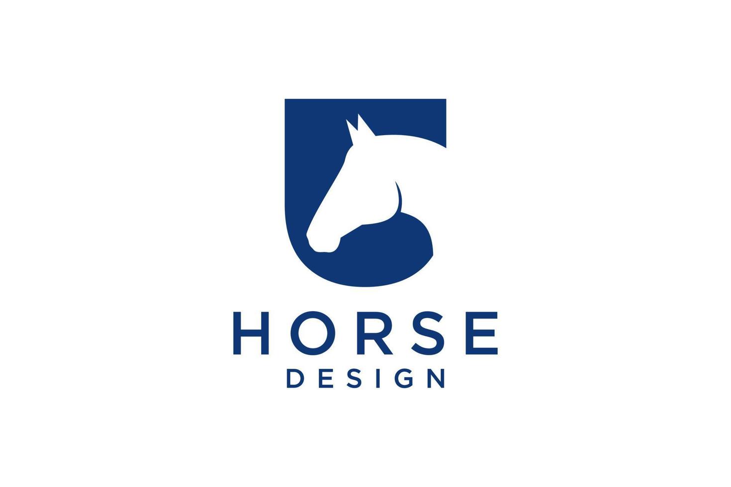 het logo-ontwerp met de beginletter u wordt gecombineerd met een modern en professioneel paardenhoofdsymbool vector