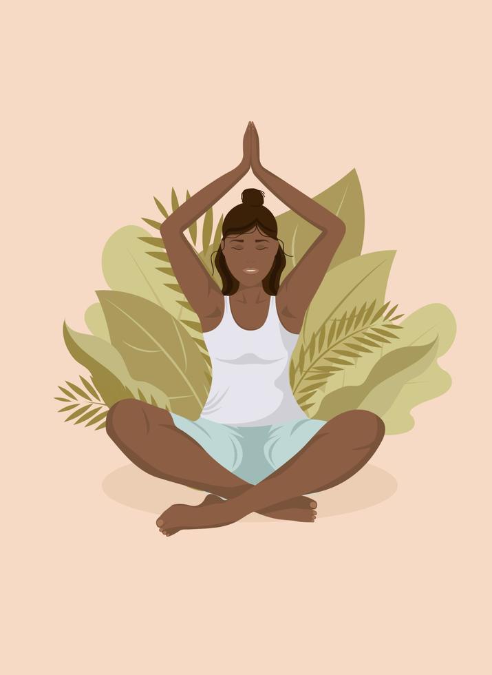 jong vrouw zittend in lotus positie beoefenen meditatie. vector