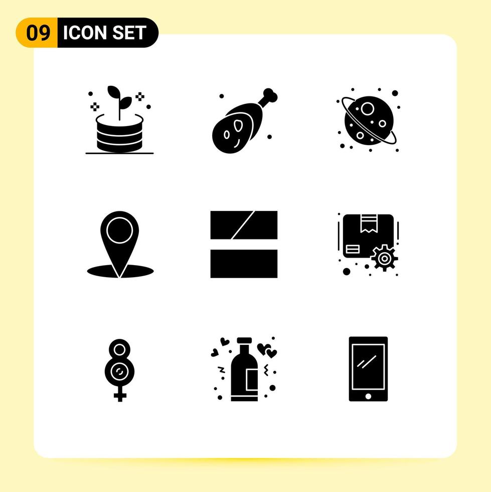 modern reeks van 9 solide glyphs pictogram van lay-out kader ruimte bewerken kaart bewerkbare vector ontwerp elementen